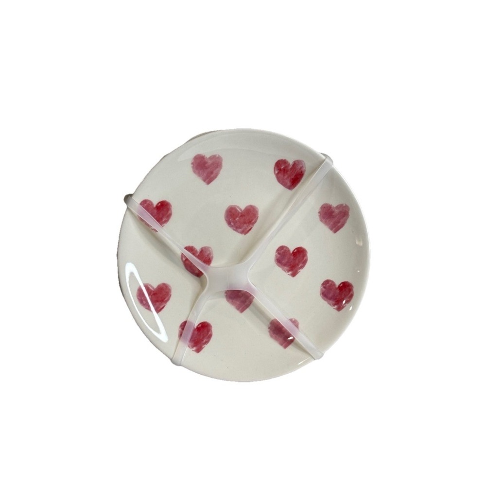 Set of 4‎ Maxcera 6" Appetizer Dessert Plates Pink Hearts Design Ceramic New